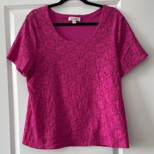Tradition XL Pink Lace Short Sleeve Top